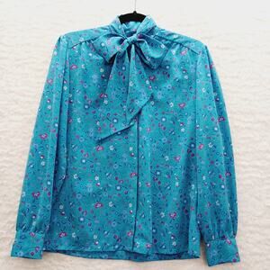 Blouse Size 8 Teal Pendleton Bow Paisley Coquette Romantic Vintage Inspired Chic